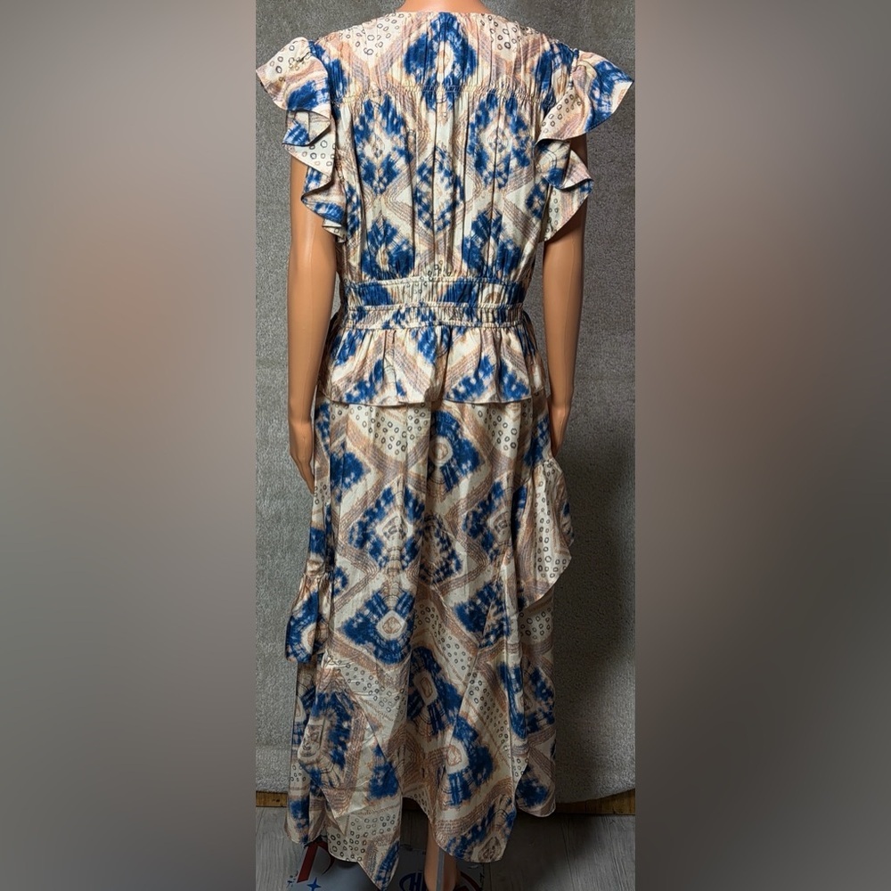 Ulla Johnson Blue and Cream Floral Ruffle Midi Dress - Picture 9 of 16